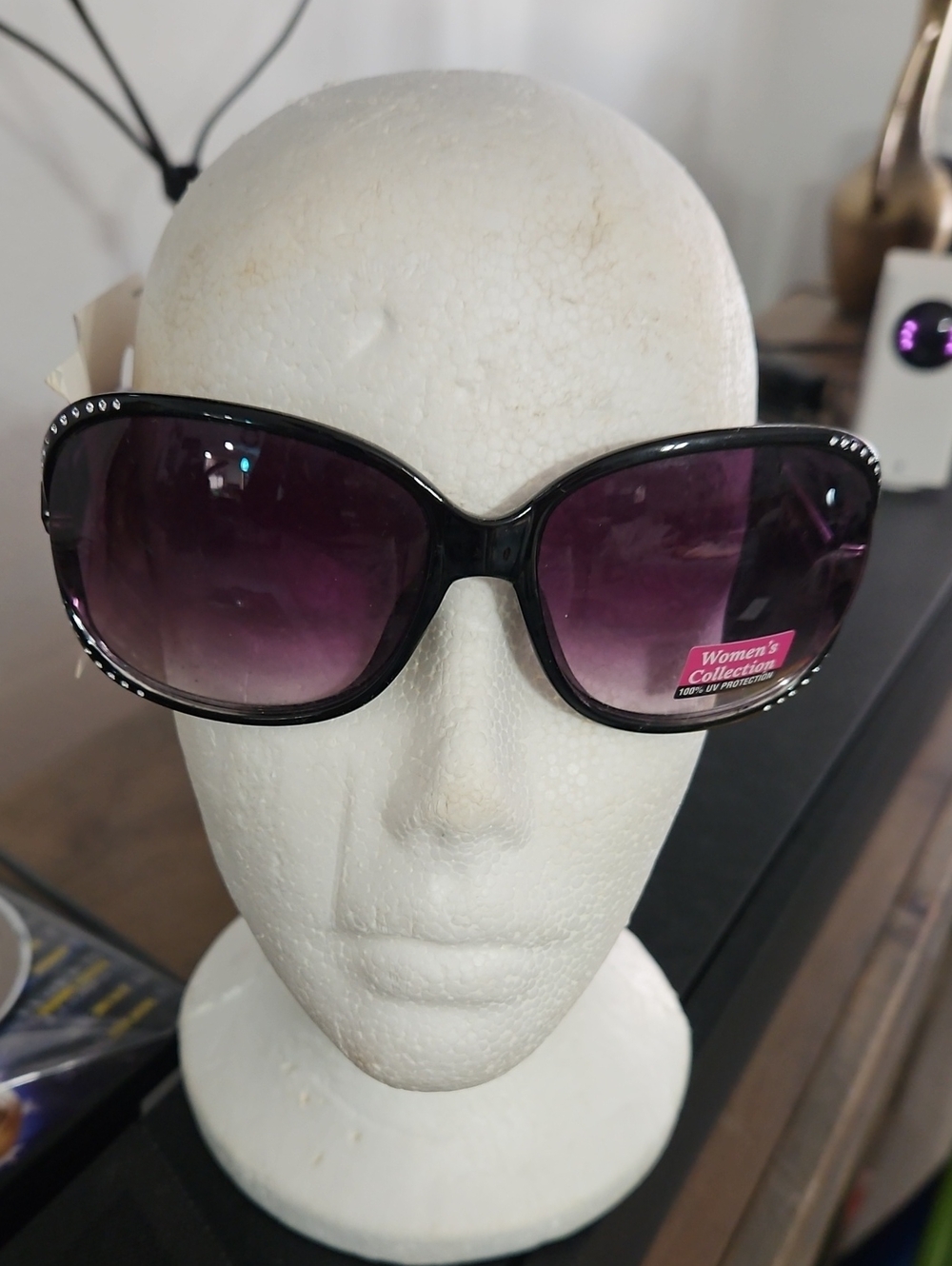 Black Sunglasses with Purple Gradient Lenses, With RHINE STONES